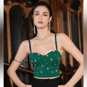 Green Embellished Women's Top